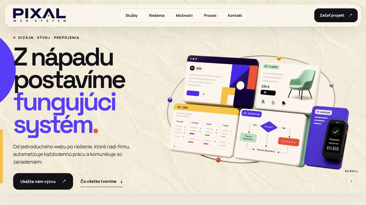 Aktuálna podoba webu Pixal WEB System